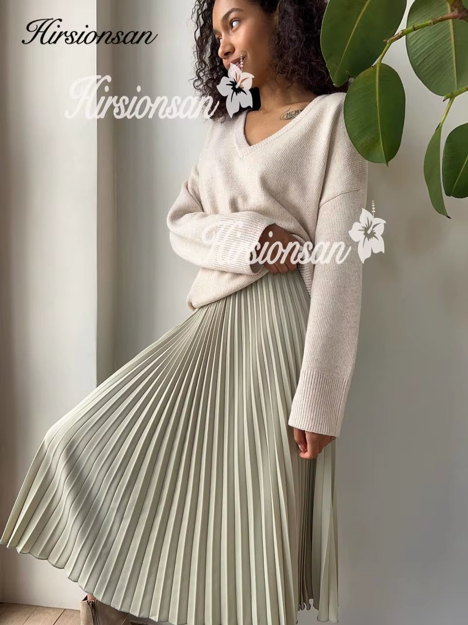 Women's Pleated Midi Skirt - 2023 Autumn Korean Fashion Vintage A-Line Design
