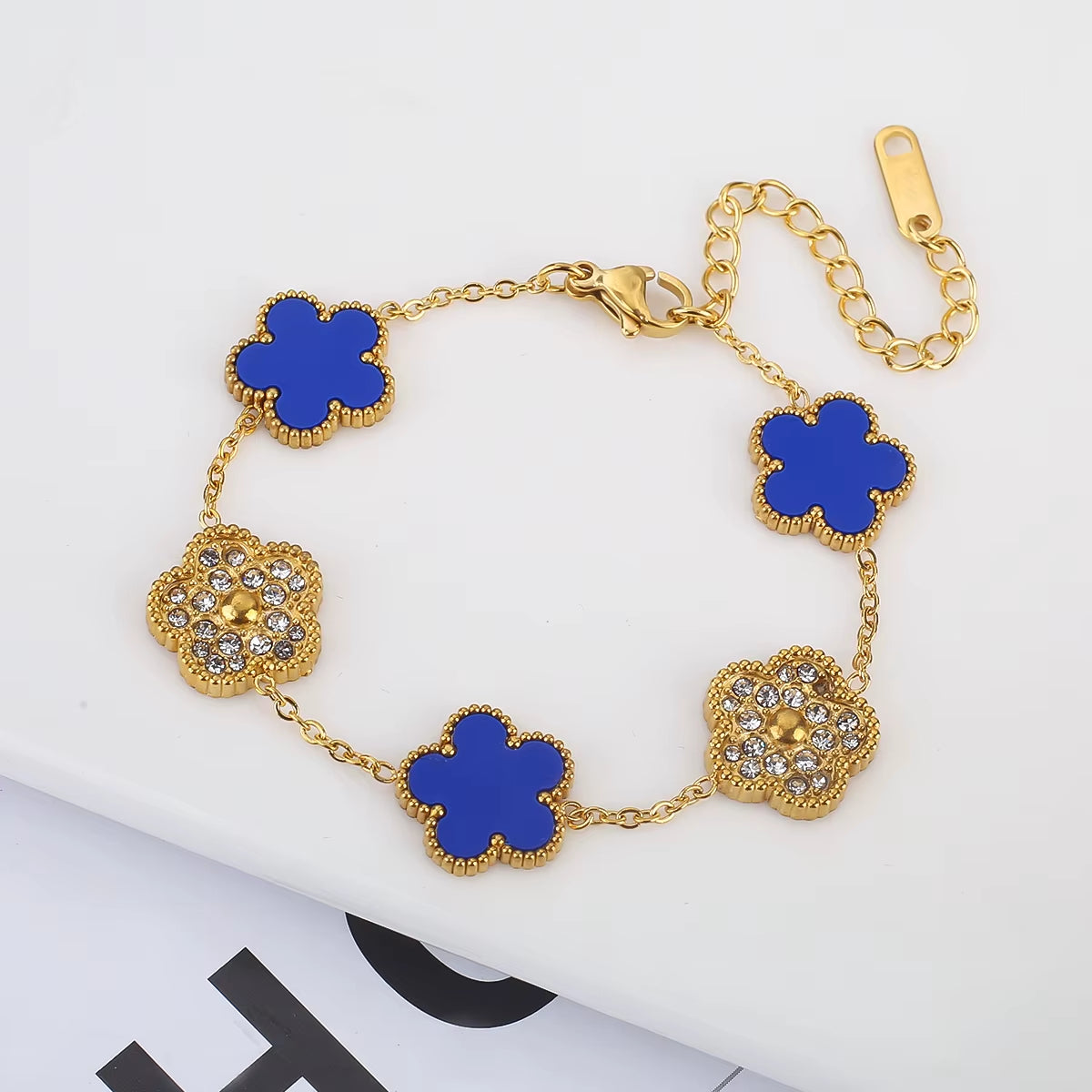 Silver-Plated Stainless Steel Women's Bracelet with Five Leaf Flower Design and Plum Blossom Accents