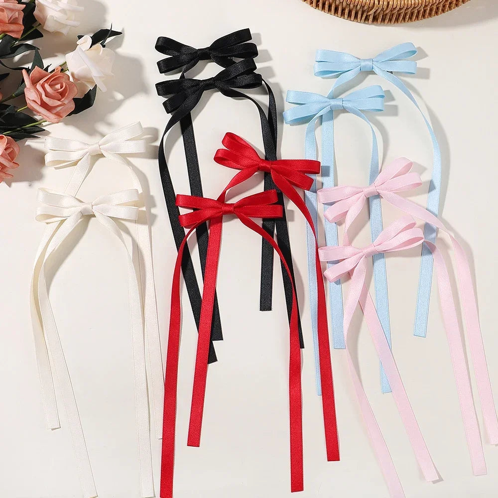 Set of 2 2025 Stylish Ribbon Bow Headbands with Long Tassels - Women's Hair Accessories for Parties and Events