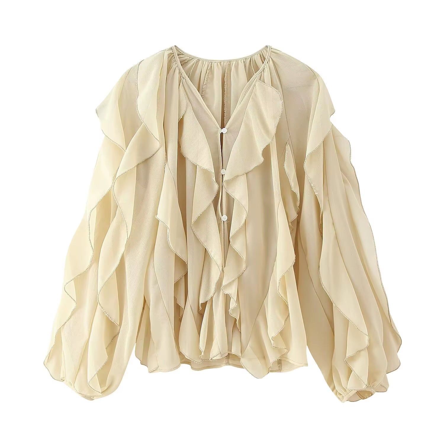 Elevate Your Spring/Summer Wardrobe with the TFMLN Women's Ruffle Blouse - Trendy Single Breasted Tiered Top Perfect for Beach Days!