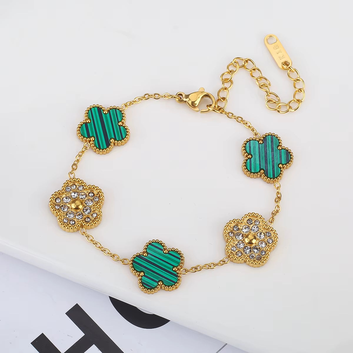 Silver-Plated Stainless Steel Women's Bracelet with Five Leaf Flower Design and Plum Blossom Accents