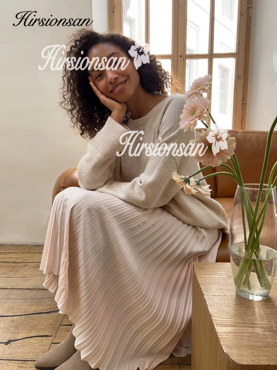 Women's Pleated Midi Skirt - 2023 Autumn Korean Fashion Vintage A-Line Design