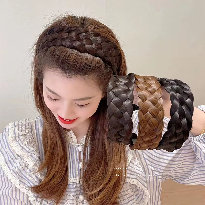 Five-Strand Braided Wide-Brimmed Hairband for Women - Elegant Wig Accessory