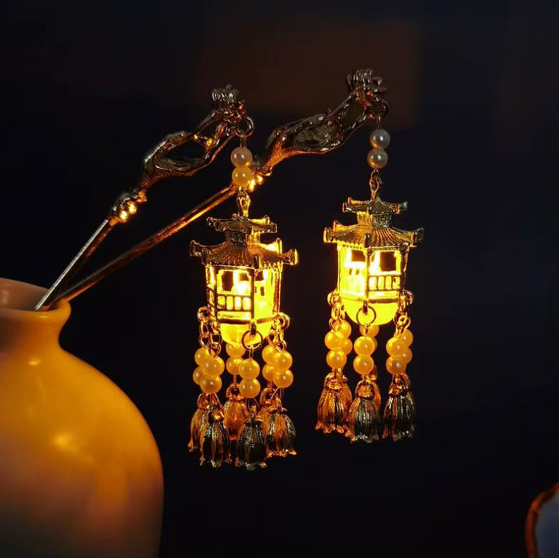 Chinese Rabbit Lantern Hairpin Clips and Sticks - Elegant Hanfu Hair Accessories