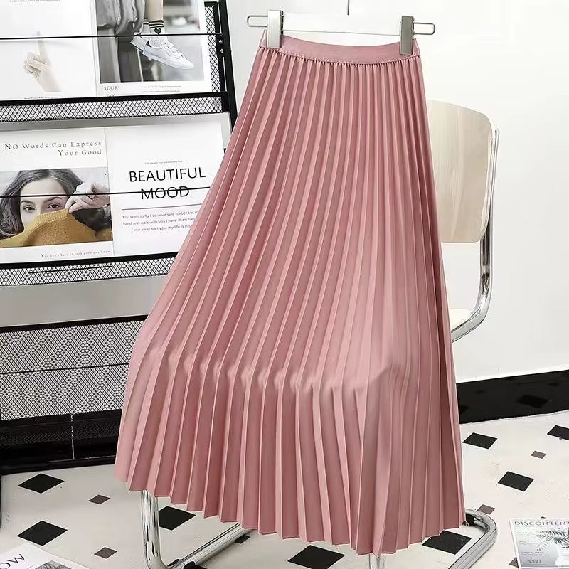 Women's Pleated Midi Skirt - 2023 Autumn Korean Fashion Vintage A-Line Design