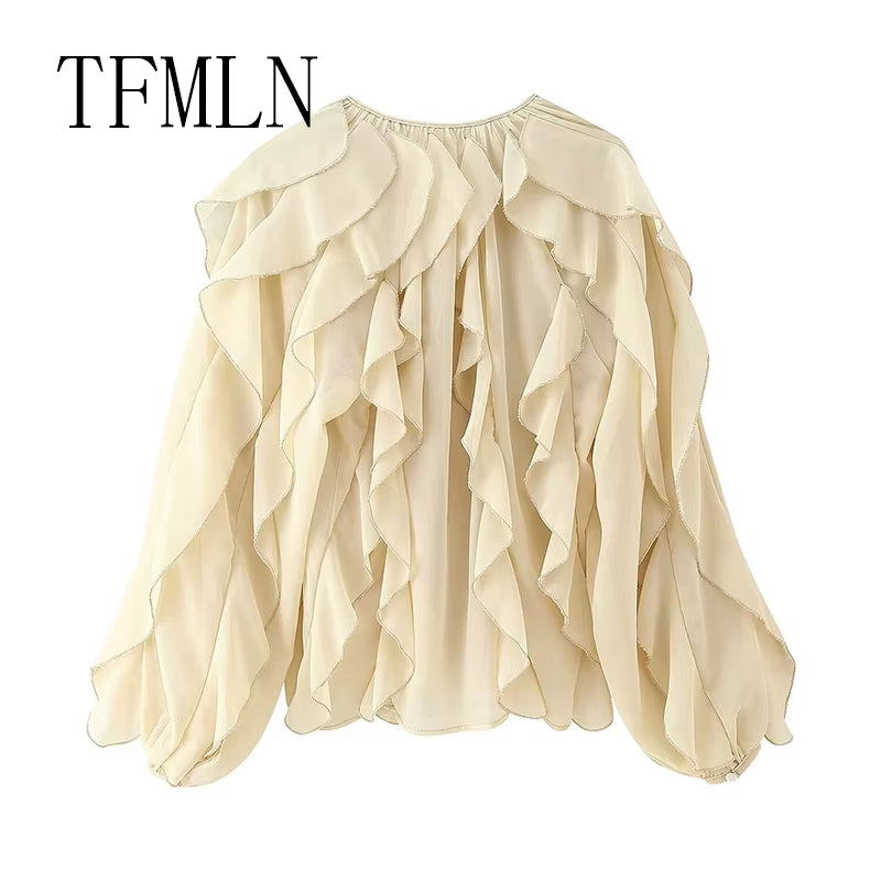 Elevate Your Spring/Summer Wardrobe with the TFMLN Women's Ruffle Blouse - Trendy Single Breasted Tiered Top Perfect for Beach Days!
