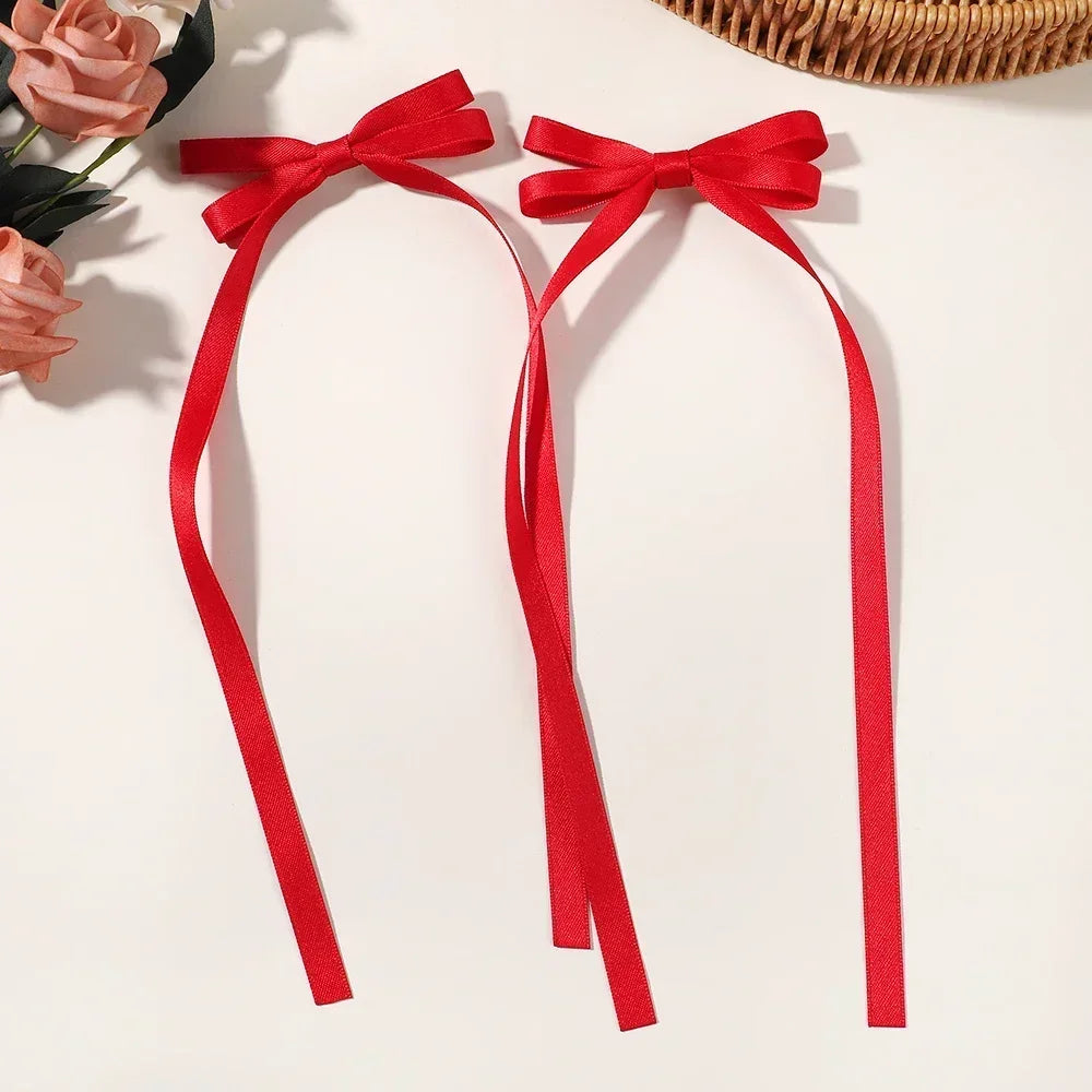 Set of 2 2025 Stylish Ribbon Bow Headbands with Long Tassels - Women's Hair Accessories for Parties and Events