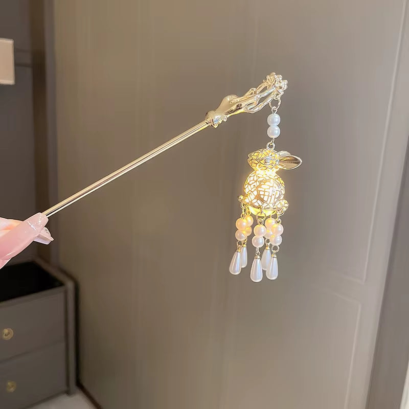 Chinese Rabbit Lantern Hairpin Clips and Sticks - Elegant Hanfu Hair Accessories